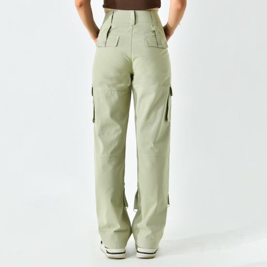 Women Cargo Pants Low-rise Multi-Pocket Design Wide Waist Retro Style Cropped Overalls Solid Color Straight Leg Work Pants