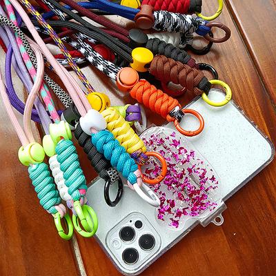 1Pc Color Combination Knot Mobile Lanyard Creative Short Braided Lanyard Mobile Phone Case Key Ring Can Be Detachable Anti-Loss