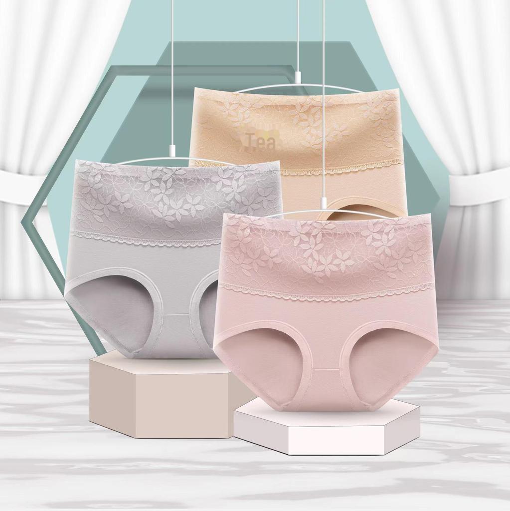 Women's High-Waist Cotton Lace Tummy-Tightening Seamless Briefs, Comfortable Hip-Lifting Large Size