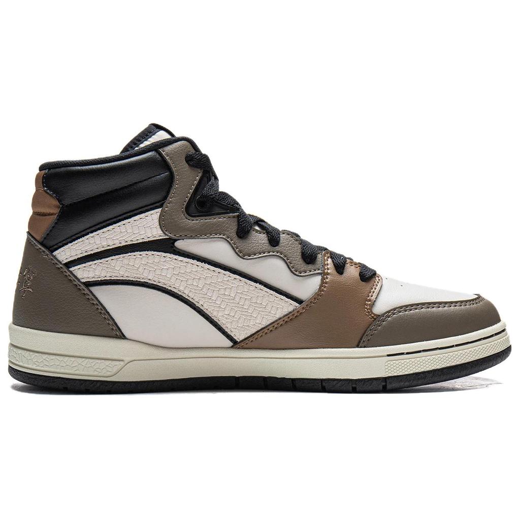 Li Ning Weiwu Pros Synthetic Leather Cow Split Leather Comfortable Simple Durable Lightweight High-Top Sneakers Unisex Sneakers Gray Brown AEPW001-2