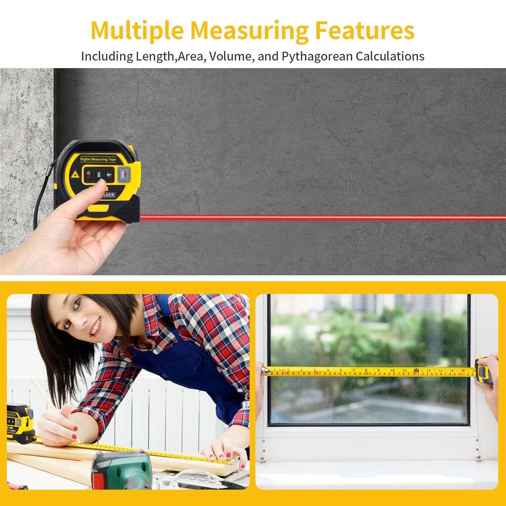 The Almighty Ruler 3-in-1 Laser Measuring Tape, 40/60m Digital Measuring, Laser Measuring Tool, Handheld Electronic Digital Tape Measure with LED