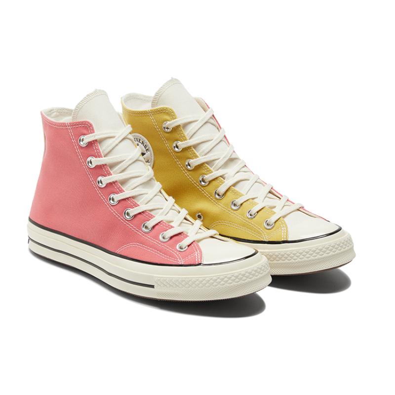 Converse Chuck Taylor All Star 70 Hi Hybrid Texture Saturn Gold Comfortable and Versatile High-Top Canvas Shoes Unisex Light Yellow Pink