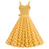 Women Vintage Dress 50s Retro A-line Big Swing Sleeveless Dot Print Contrast Color Elastic Bust High Tight Waist Backless Knee Length Evening