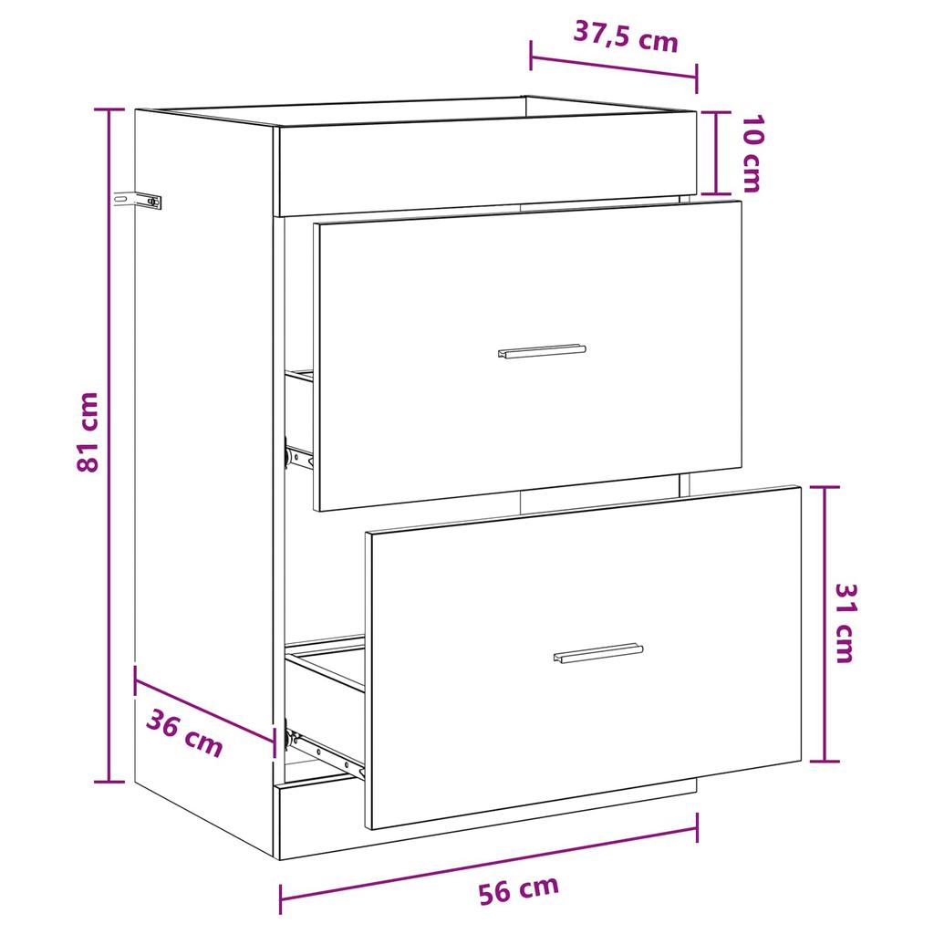 Bathroom Vanity Unit Black Oak 56 x 37.5 x 81 cm Particleboard
