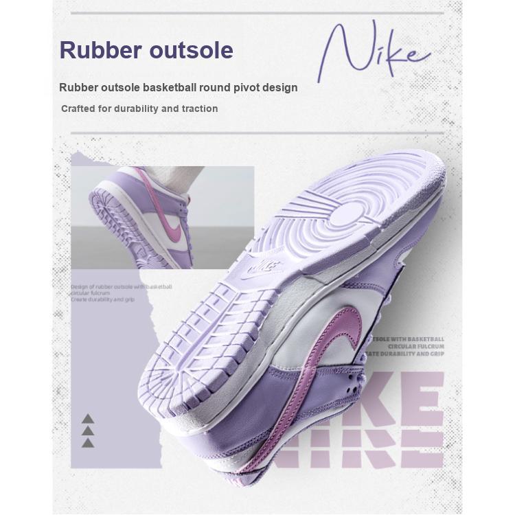Neue Nike Dunk Rutschfeste Abriebfeste Low-Top Kinder Skateboardschuhe Lila Weiß Unisex HQ1185-161