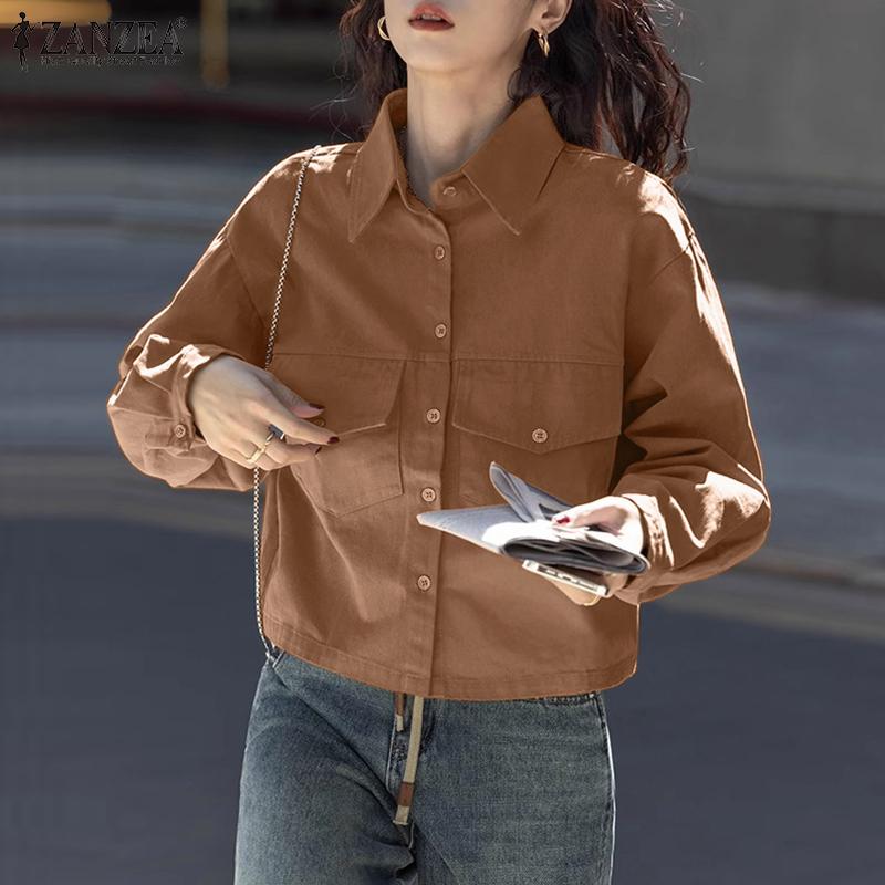 

ZANZEA Женская однотонная свободная куртка с длинными рукавами и лацканами