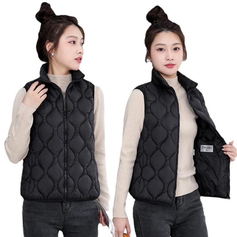 Cotton Vest Women's Short Stand-up Collar Rhombus Autumn and Winter New Cotton Vest Cotton Vest Jacket Fashion Cotton Vest