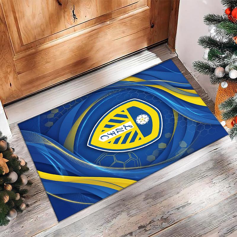 Leeds United Football Print Crystal Velvet Rug, Comfortable Water Absorbent Non Slip Indoor Floor Carpet