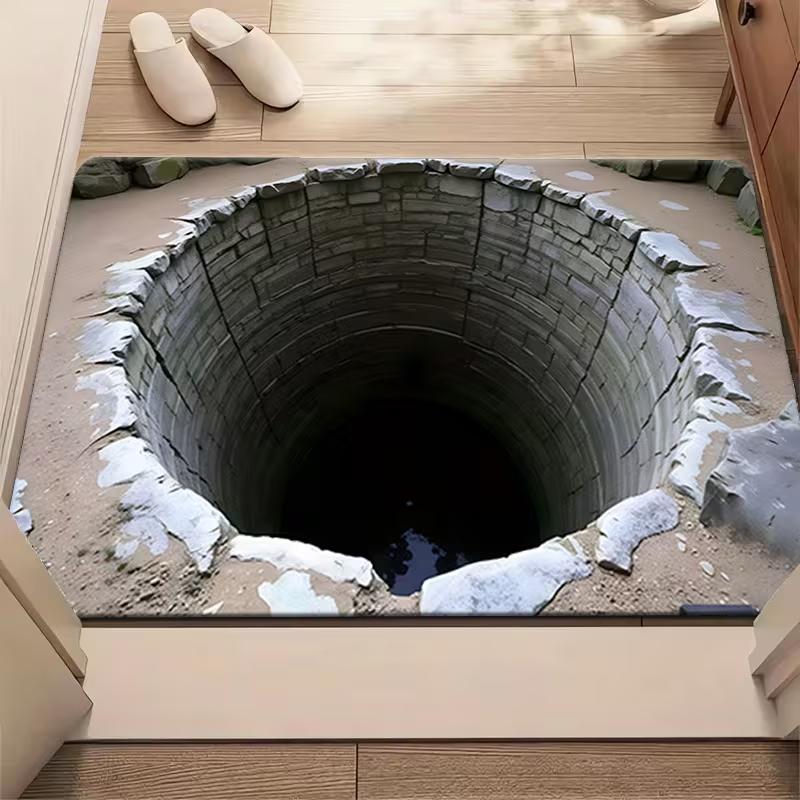 

3D Visual Illusion Doormat Realistic Stone Brick Deep Well Pattern Anti Slip Entrance Mat For Home Bathroom Decor 50X80cm