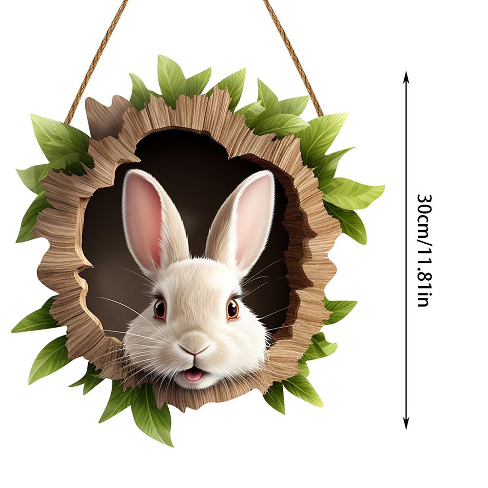 2025 Spring Easter Door Sign Reusable Cute Rabbit Animal Welcome Plaque Rustic Bunny Hanging Pendant for Holiday Front Door Wall
