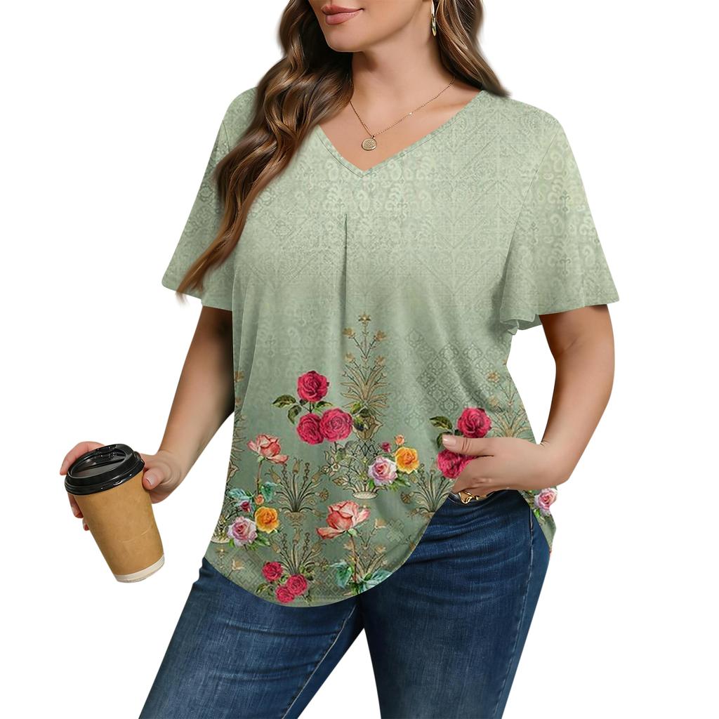 Blusa Casual de Moda para Mujer Talla Grande, de Corte Holgado, Manga Corta, Elegante Cuello en V, para el Trabajo