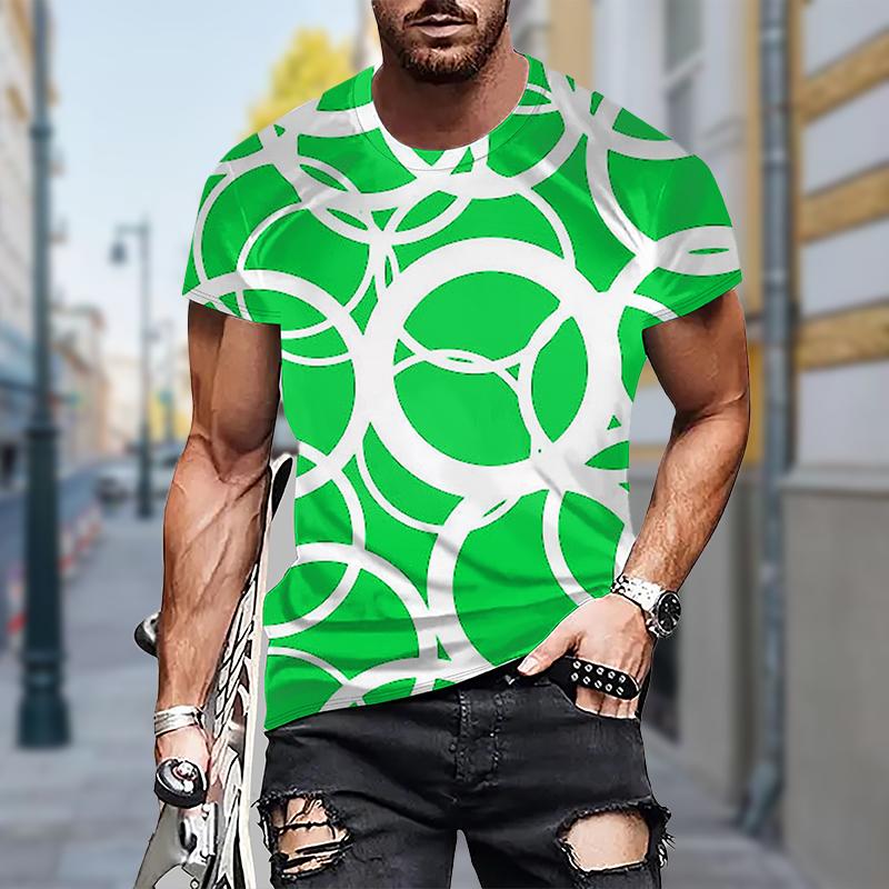 New Summer Men's Fashion T-shirt Personality Circle Printed Men's T-shirt Top