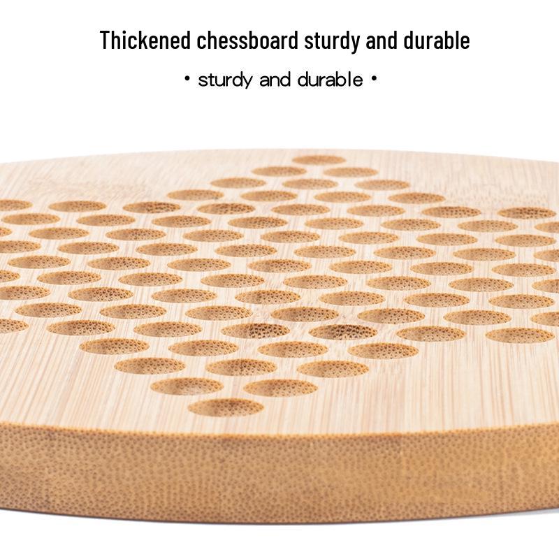 Children's Hexagonal Bamboo Jump Checkers Game with Colorful Wooden Beads, Parent-Child Interaction Board.