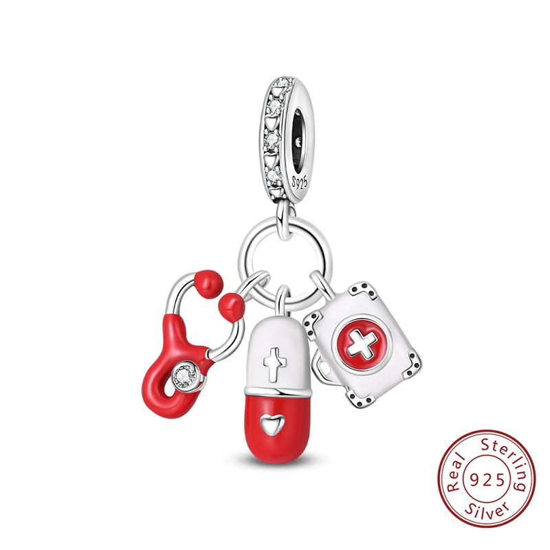 Silve Charms Beads Doctor'S Teeth Dentist Charms First Aid Kit Dangle For Bracelet Occupation Jewelry Gift