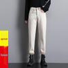 Women's Thickened Velvet Straight-Leg Jeans, Coffee Brown - Autumn/Winter 2025 Collection