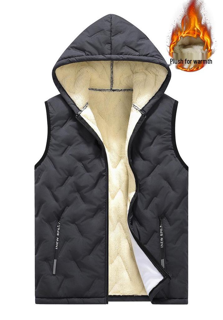 Men's Lambswool Hooded Vest - Thickened, Plus Size, Casual Warm Gilet for Autumn/Winter