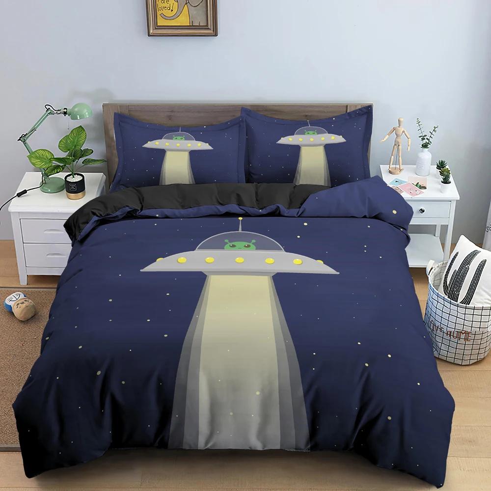 Ufo Pattern Duvet Cover Set Mysterious Alien 3D Print Polyester Comforter Covers King Size For Kids Boys Girl Teen Bedding Sets