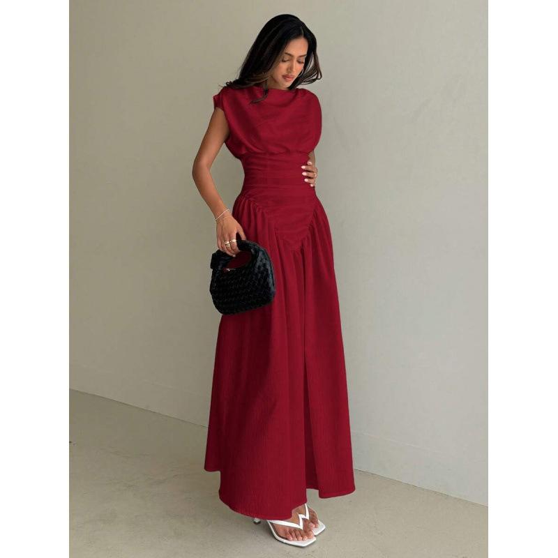 Europe, America 2026 summer new elegant temperament fashion design pleated waist thin dress XS