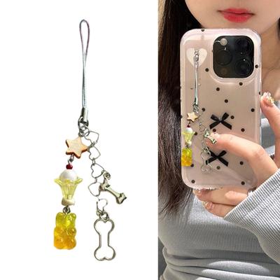 Beaded Phone Strap with Fruit Milkshake Charm for Bag and Card Decoration Lightweight Resin Alloy Keychain Accessory