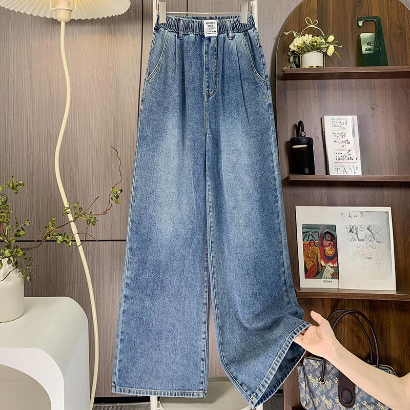 DIMANAF 2025 Plus Size Autumn Blue Basic Jeans New Pants Elastic Women Loose Denim Trousers Big Casual Pants 6XL