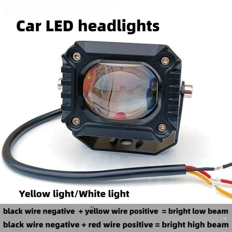 

42V Auto LED Large Steel Cannon Far Near Light Integrated Two-color Yellow White Running Light Truck Astigmatism Paving Light 1pc packing