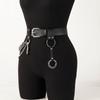 Black Faux Leather Belt with Chain and Ring Detail | Trendy Women's Fashion Accessory | Perfect for Dresses, Jeans, and Skirts
