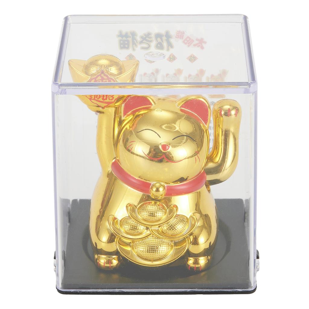 Automatic Solar Powered Waving Lucky Cat Ornament for Car and Office Desk Feng Shui Decor with Smooth Continuous Movement