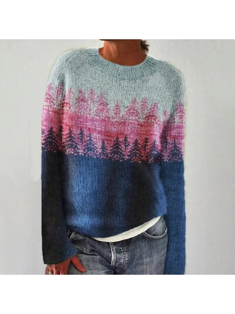 Γυναικείο Πουλόβερ Μακρυμάνικο με Στρογγυλή Λαιμόκοψη, Χρωματικούς Μπλοκ, Άνετη Γραμμή, Μοντέρνο Πλεκτό Πουλόβερ, Πολυτελής Άνετη Εφαρμογή, Κολακευτική και Ευέλικτη Μπλούζα
