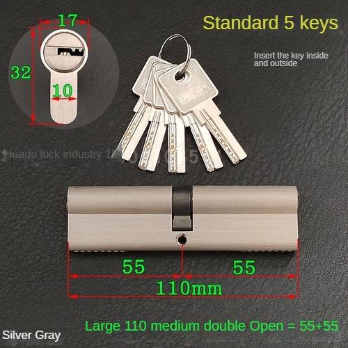 5pcs Keys Lock Cylinder,Door Cylinder 50-120mm Biased Lock Cylinder Double-side Lock Core Anti-Theft Entrance Brass Door Lock