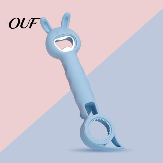 4 in 1 Utility Tool Bunny Shaped Bottle Opener, Multifunctional Manual Cap Remover, Compact Handheld Can Opener Comfortable Grip Handle Kitchen Gadget