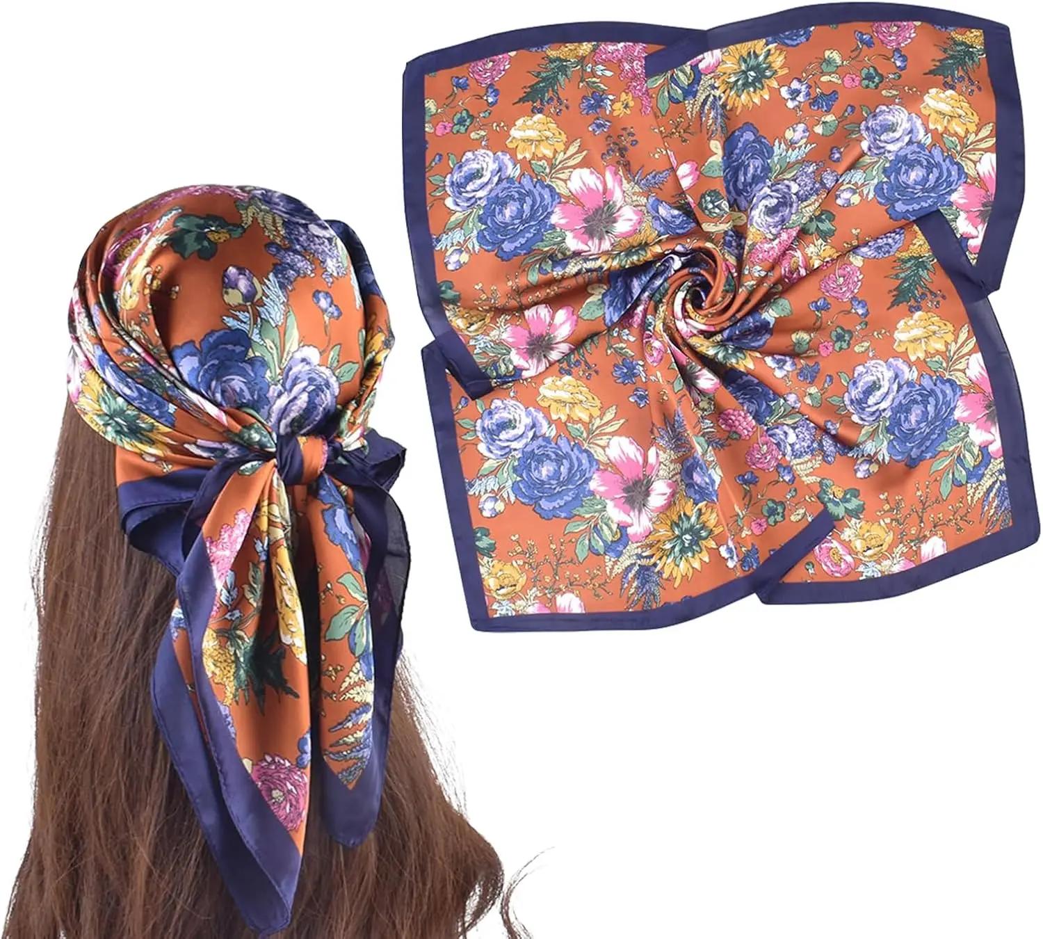 

27.5 Inches Silk Head Scarf for Women Satin Hair Scarf Silk Wrap Neck Square Scarves Feeling Scarf Boho Headwear