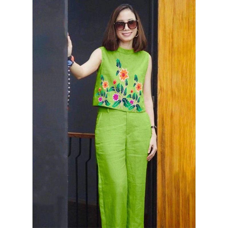 

Костюм с топом без рукавов с принтом и брюками прямого кроя 01 4XL