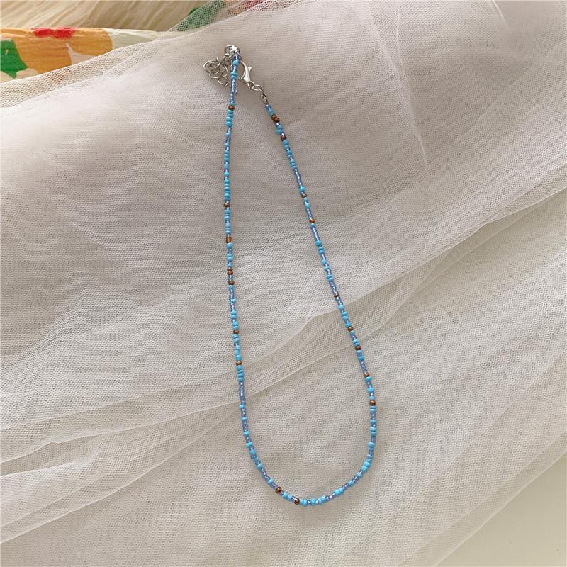 Collier de perles de couleur rétro, Collier de perles de riz arc-en-ciel style fille, Collier de couleur bohème