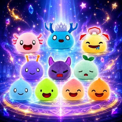 Slime RNG Series Cute Plush Toys Including Axolotl Goopy Mushy Sunset Fin Wicked Buggy Meow Leafy Frosty Game Cotton Stuffed Doll Gifts