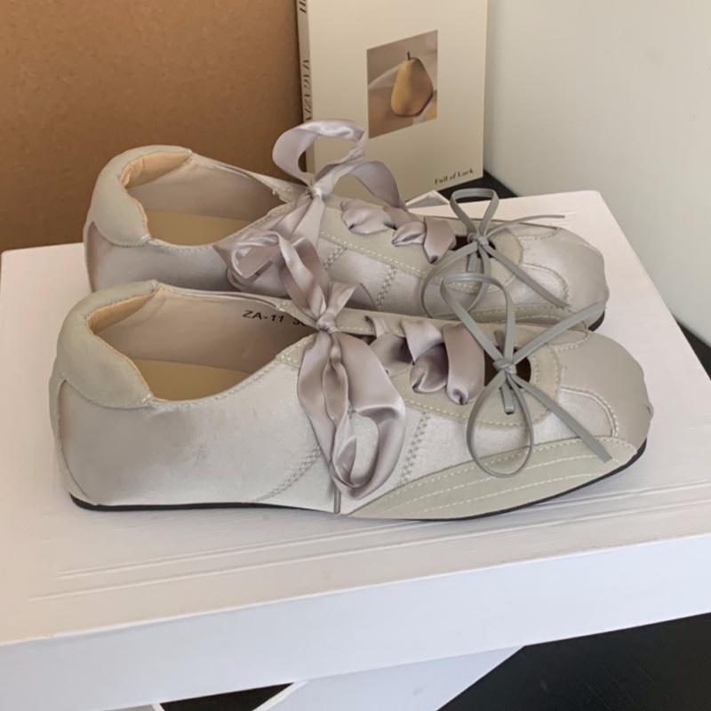 Fashion Mary Janes Fashionable Soft Square Toe Pink Flat Shoes 2025 New Style Satin Ballet Shoes Casual Comfortable Women Sneakers