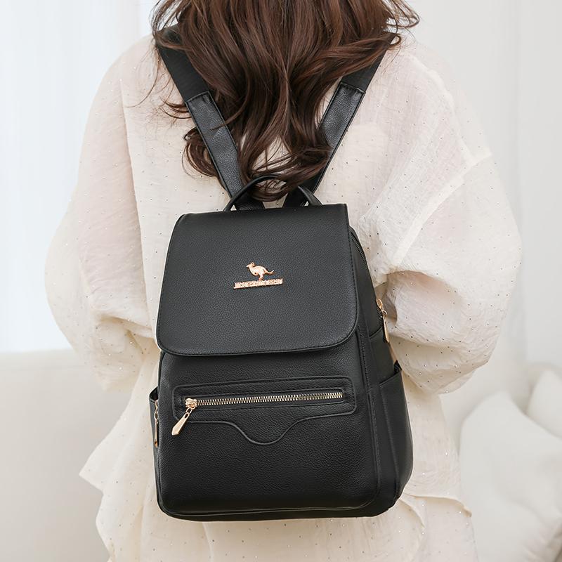 Fashion High-capacity Brand Backpack for Lady New Solid Color PU Leather Student School Bag Leisure Travel
