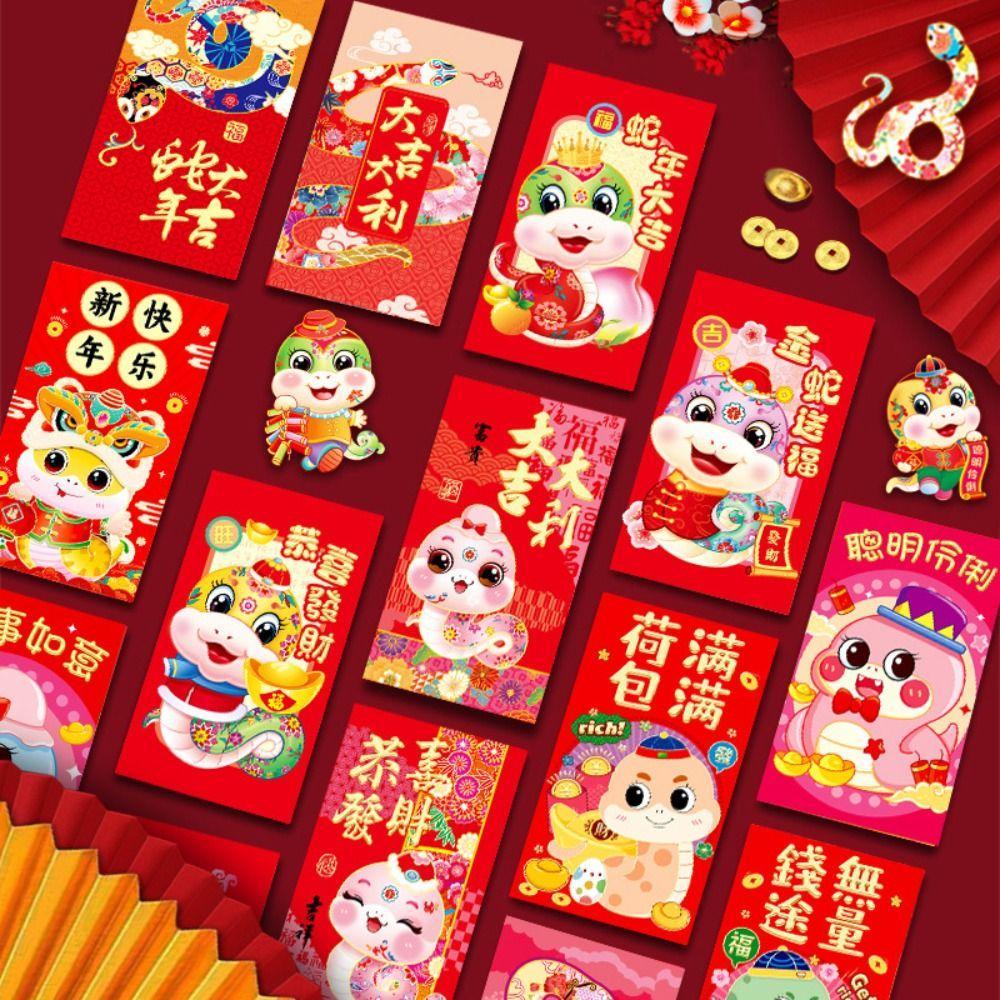 6pcs Blessing 2025 Snake Year Red Envelopes Traditional Money Packet  Wedding Birthday