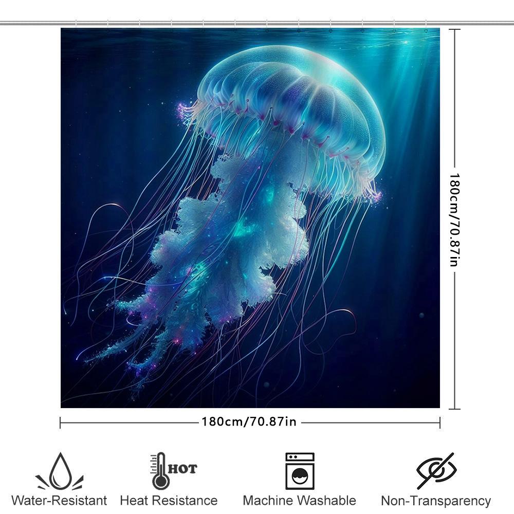 Stunning Blue Jellyfish Shower Curtain For Modern Bathrooms Waterproof Fabric With Fringe Design Perfect Decorative Touch