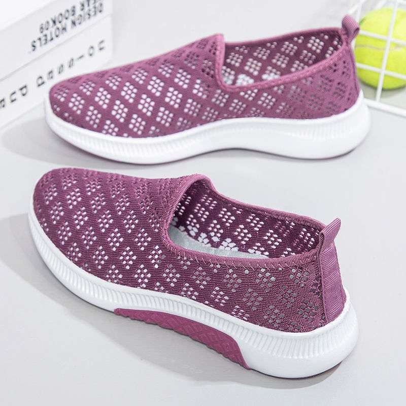 Summer Old North Cloth Shoes Women's Mesh Breathable Casual Shoes Soft Sole Non-slip Mesh Shoes Flat Sole One Pedal Mother Shoes