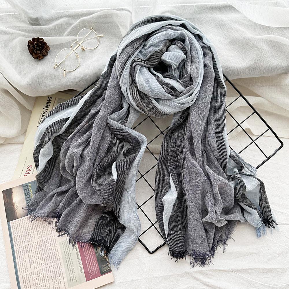Women's Scarf Autumn and Winter Cotton Striped Warm Scarf New Yarn Dyed Versatile Scarf Thin