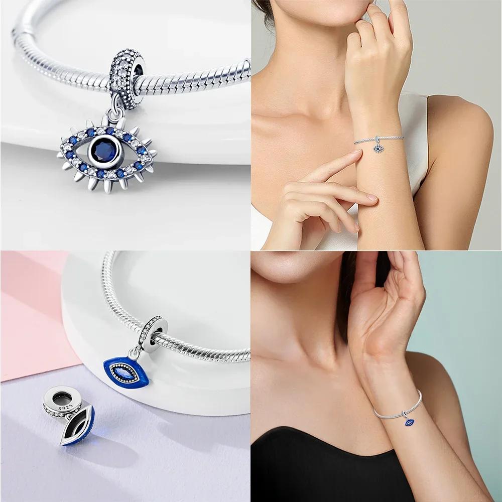 Girl Original Metal Charms Azure Zircon Circular Demon'S Eye Infinity Sun Pendant Fit Bangle Fine Gift Make your own Accessory Accessory Elegant