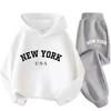 Herbst Warm New York Letter Cool Grafikdruck Kinder Langarm Hoodie + Hose Anzug 2er Set Sweatshirt Junge Mädchen Kind Sportbekleidung