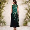 Women Plus Size Keyhole Neck Sleeveless Printed A Line Long Dress Dark Green And Gold
