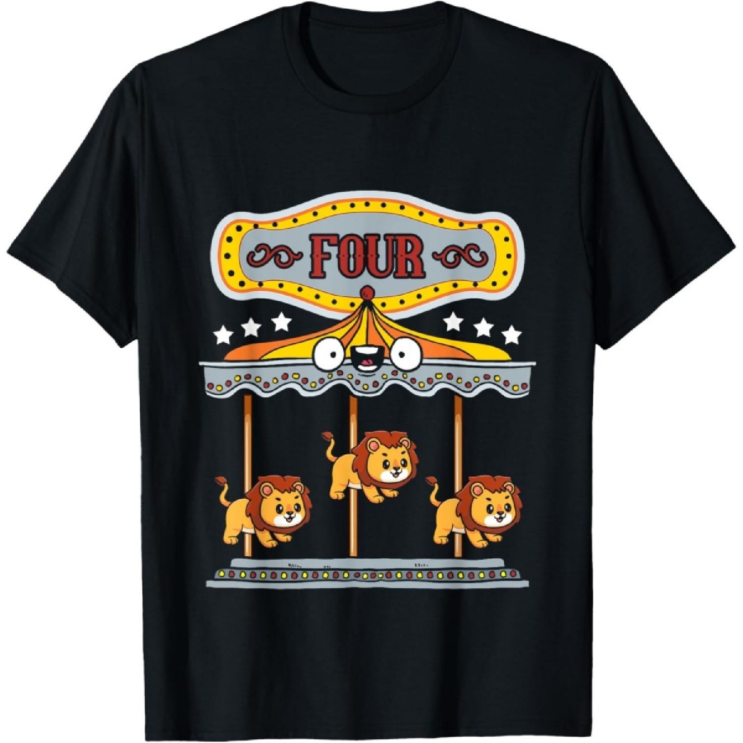 Carousel Birthday Party Lion This Boy Turned 4 T-Shirt S