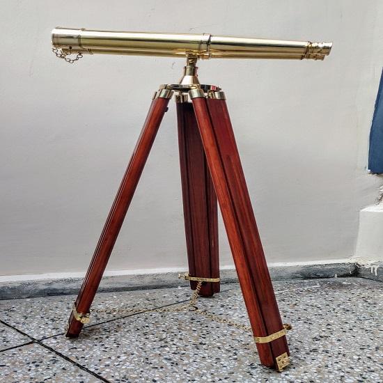 Messing-Teleskop mit Fernglas auf Holzstativ – Funktionelles Retro-Design Dekoration