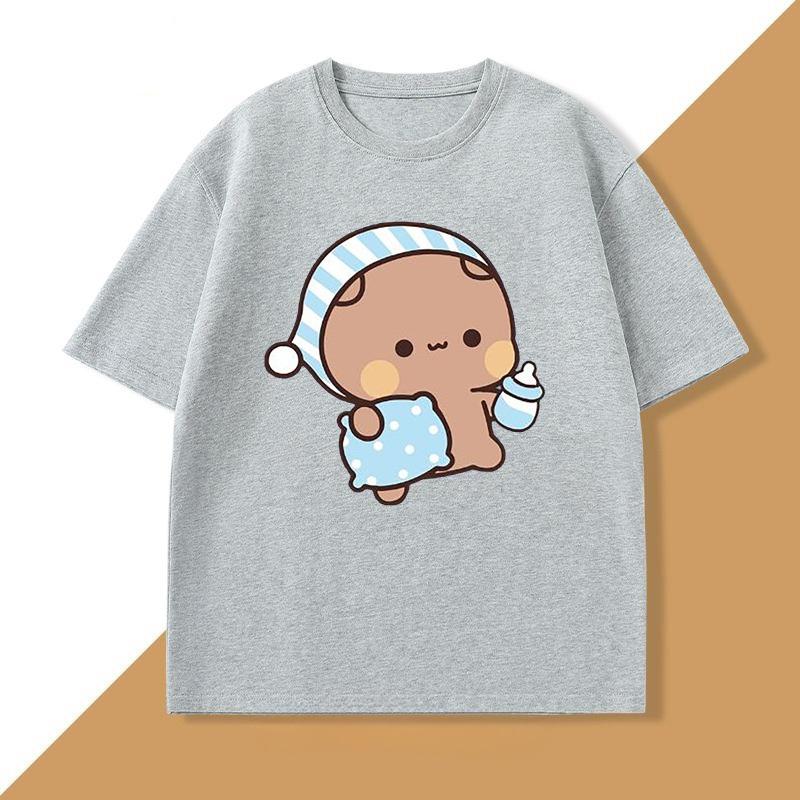 Couple Bubu Dudu T Shirt Funny Cute BuBu Panda Going To Sleep with DuDu Bear Graphic Tees Funny Cotton Unisex WOMEN T-shirt Clothes