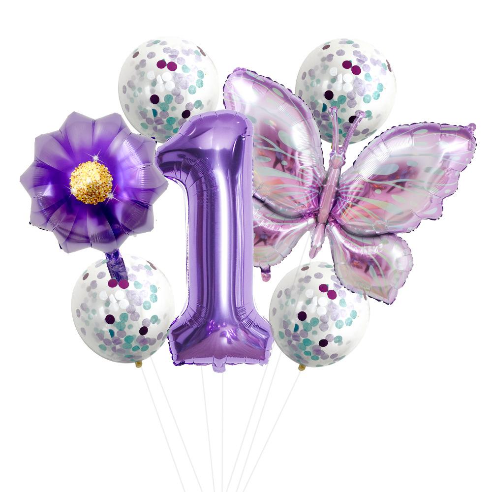 Butterfly 32 Inch Digital Flower Aluminum Film Balloon Set Baby Birthday Balloon Party Decoration Scene