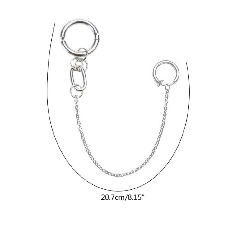 Metal Fake Earrings Lip Ring with Long Chains Non-Piercings Earring Ear Clip
