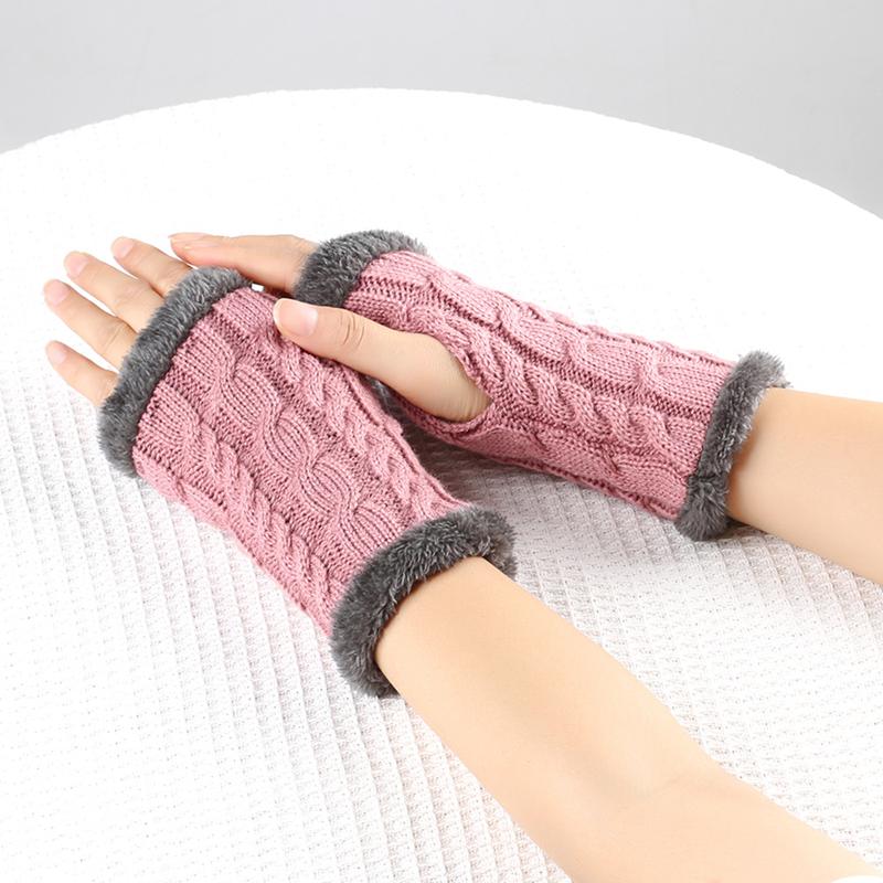 Autumn/Winter Fuzzy Knit Fingerless Gloves Solid Color Warm Plush Fake Sleeves Girls Student Wrist Cold-proof Short Mittens