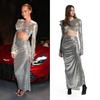 Spring and Autumn European-American Women's Two-Piece: Silver Sequin Long Skirt and Top